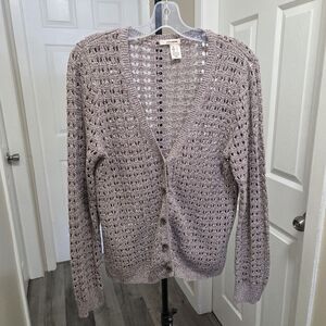 DKNY Jeans Cotton Blend Open-Knit Button Cardigan